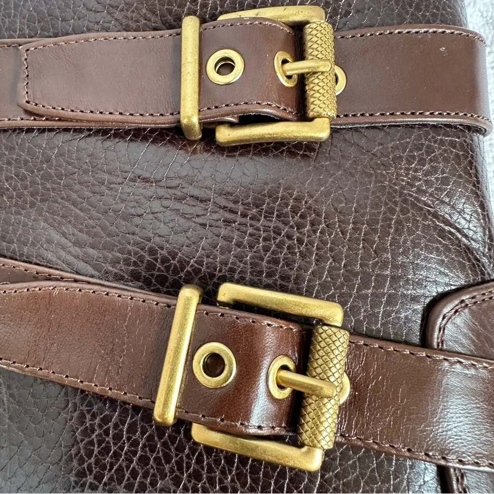 Vince Camuto Coliana Leather Platform Block Heel Brown Booties-9.5-Buckles Indie